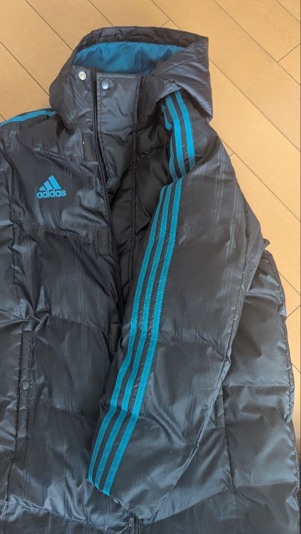 【美品】adidas ブラック ベンチコート フード付き　Lサイズ