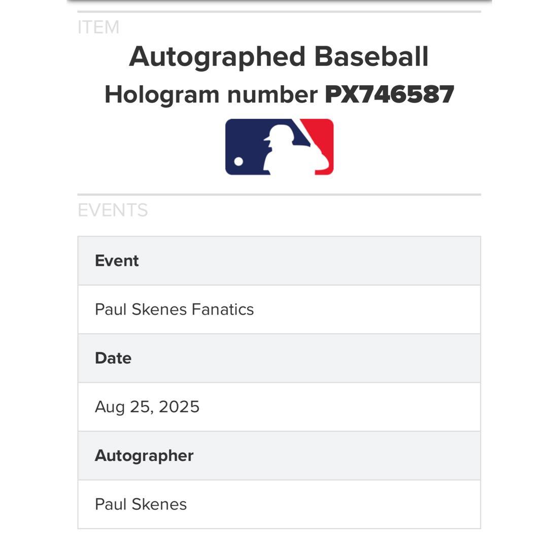 正規品 パイレーツ スキーンズ 直筆サイン ボール MLB Fanatics