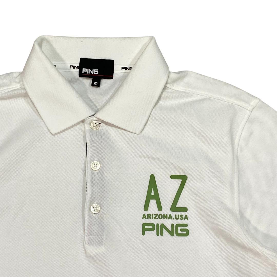 PING ピン 半袖 ポロシャツ M ホワイト グリーン メンズ ゴルフ