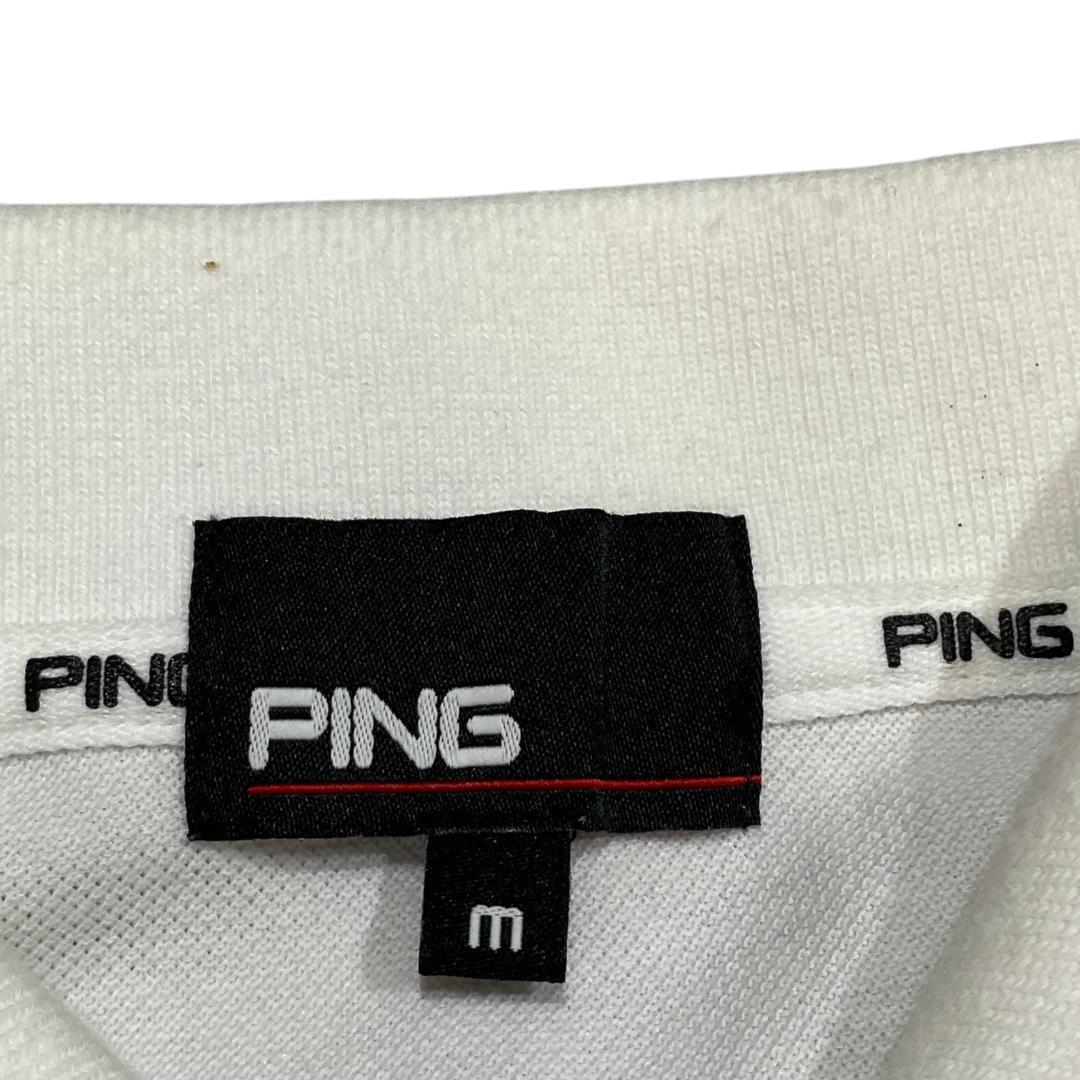 PING ピン 半袖 ポロシャツ M ホワイト グリーン メンズ ゴルフ