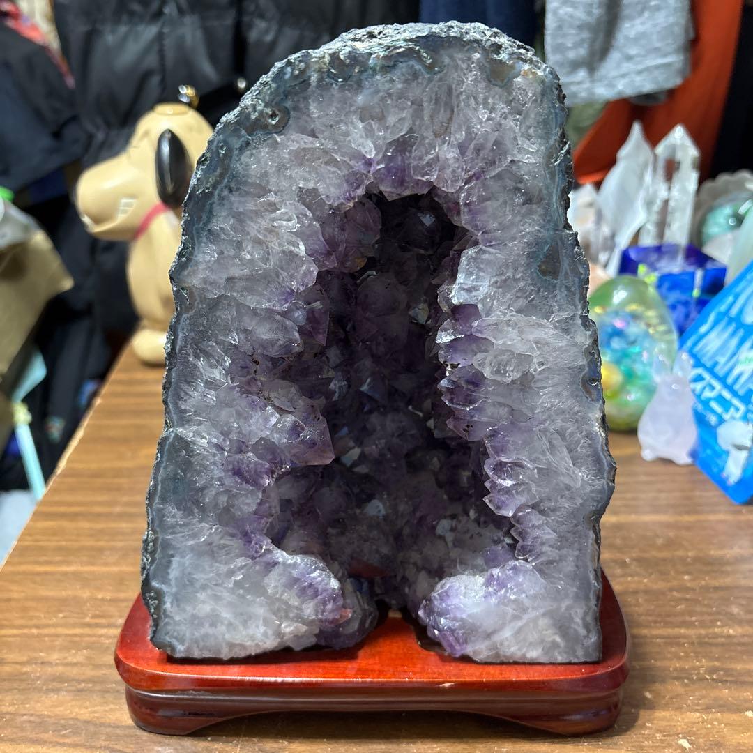 アメジストドーム 置物 木製台座付き