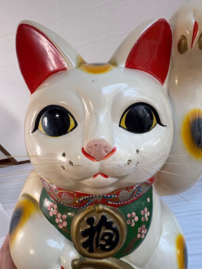陶器 招き猫 約43cm 左手挙げ 昭和レトロ