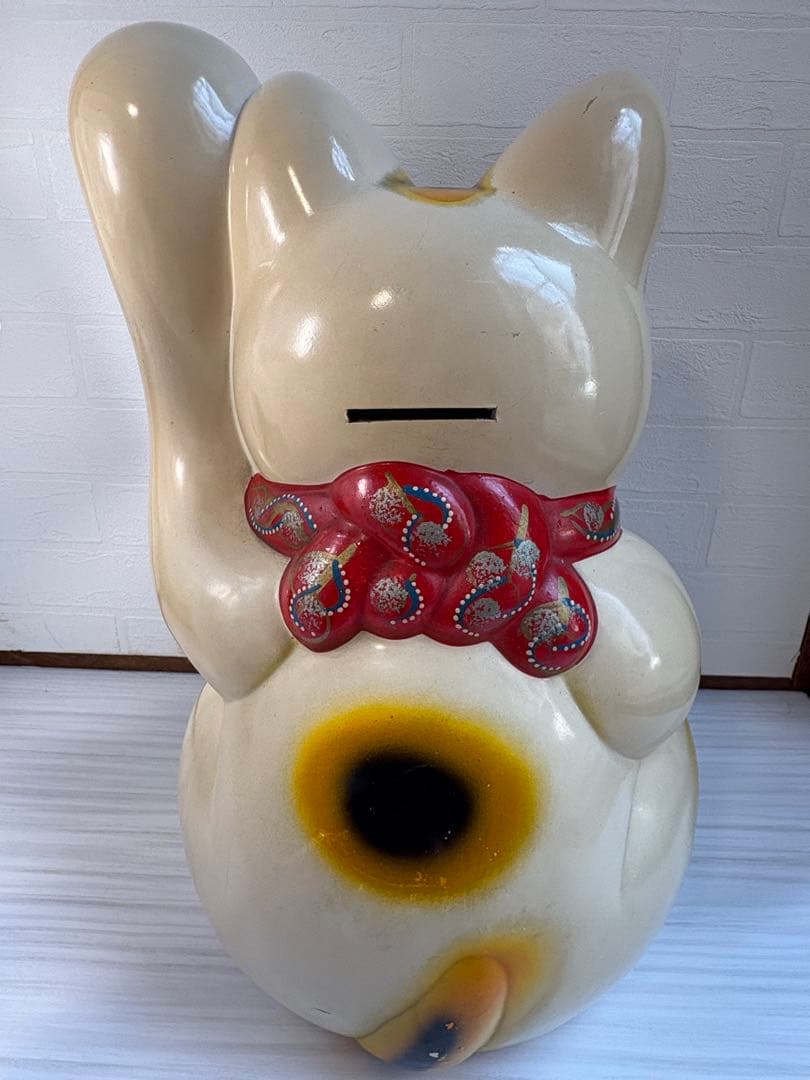 陶器 招き猫 約43cm 左手挙げ 昭和レトロ