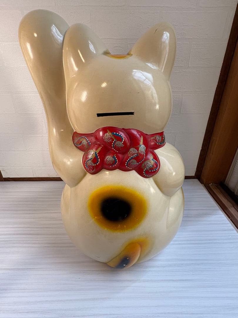陶器 招き猫 約43cm 左手挙げ 昭和レトロ