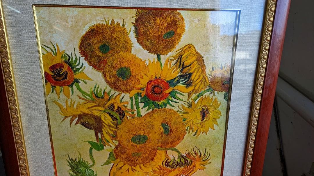 ◆額入り絵画　ゴッホ　ひまわり　アートポスター絵　豪華額縁　インテリア