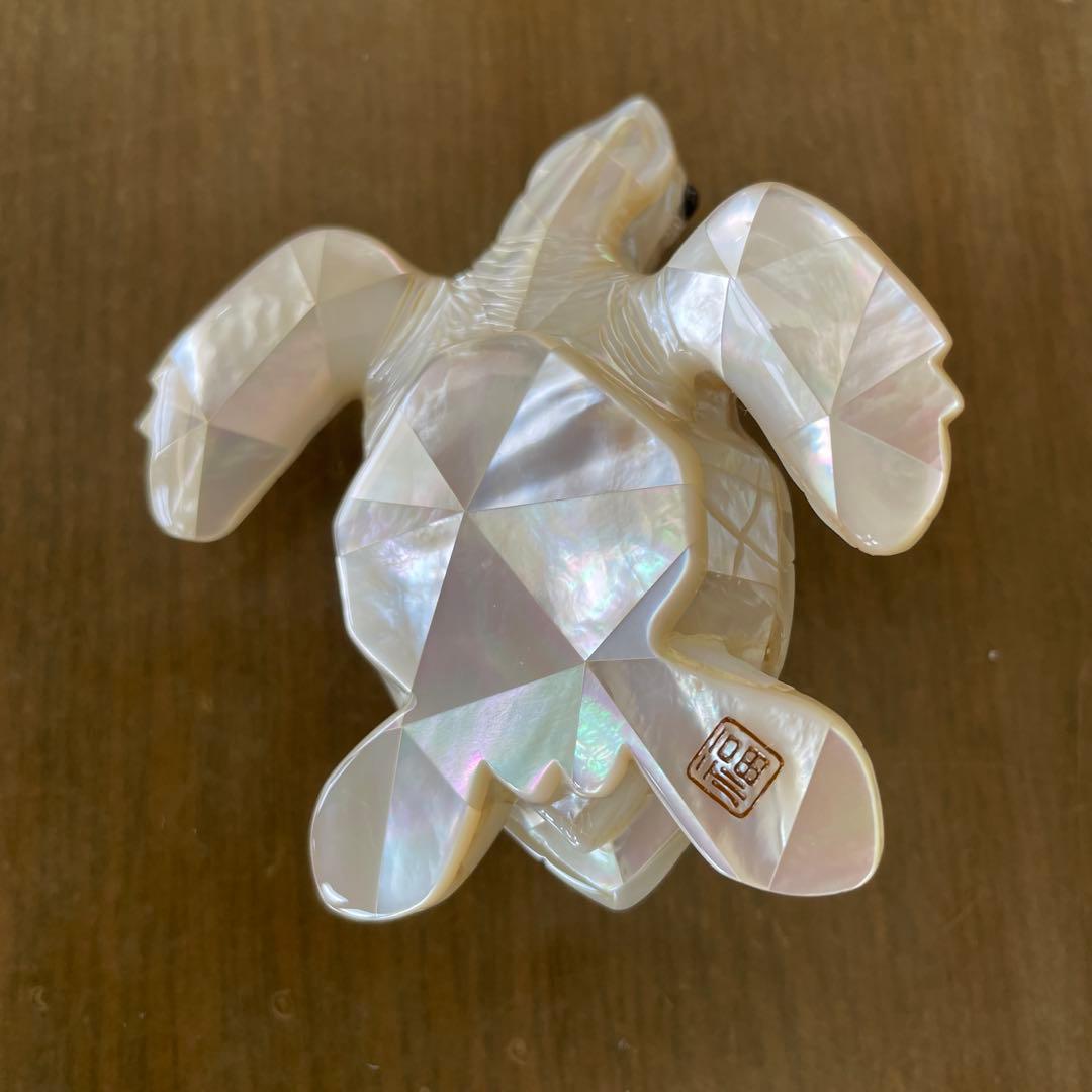白蝶貝亀の置物 縁起物