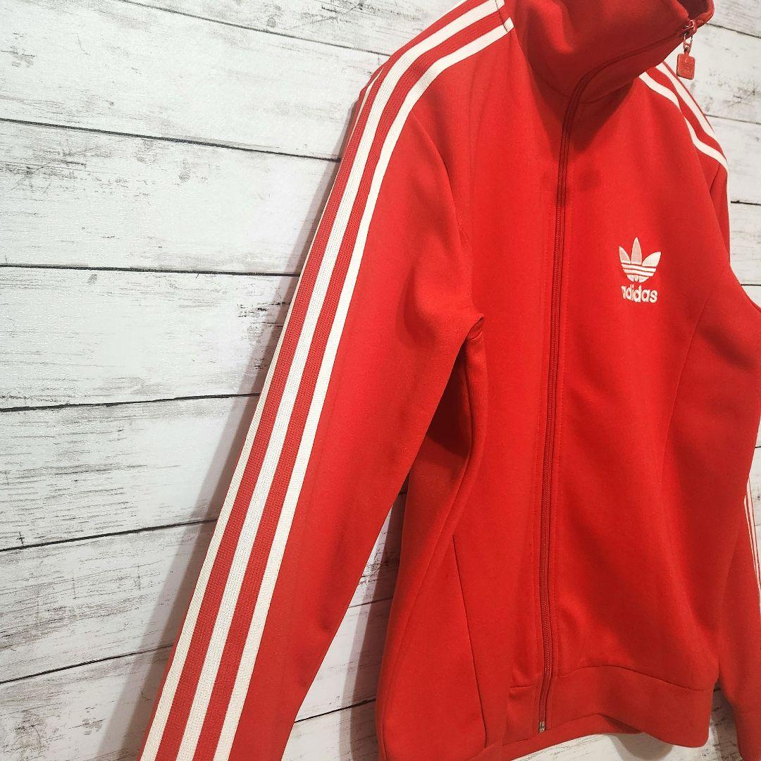 adidas トラックジャケット 赤 M 刺繍ロゴ ライン アディダス ジャージ