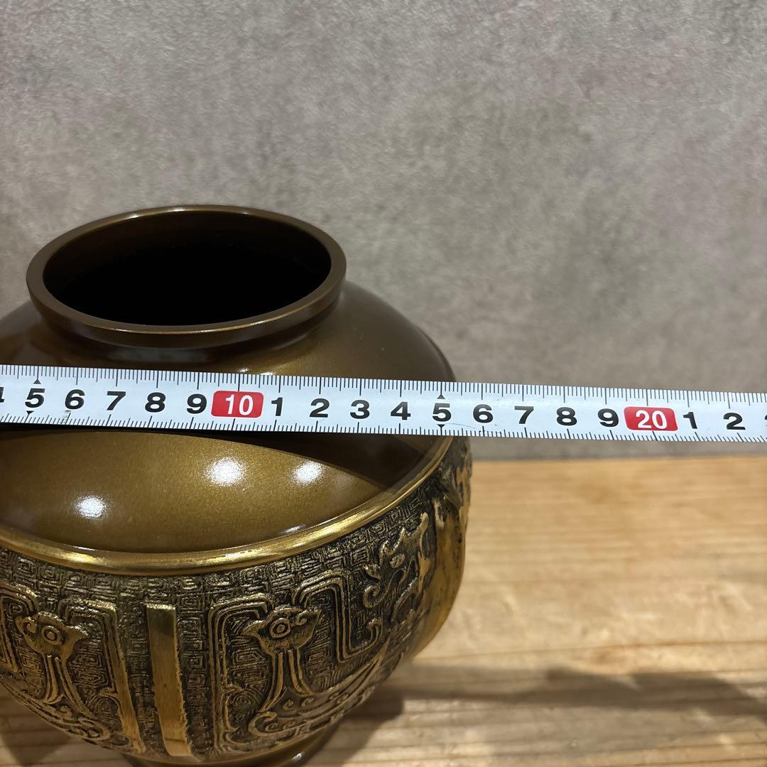 鋳銅 花瓶 雲文鳳凰 松盛作 共箱付き 茶道具 華道 床の間