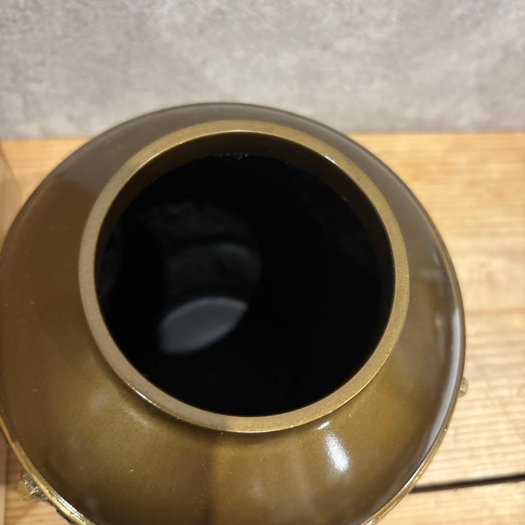鋳銅 花瓶 雲文鳳凰 松盛作 共箱付き 茶道具 華道 床の間