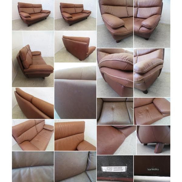 美品■カリモク■32.6万■ZT83■本革■2人掛けソファ■ブラウン■ハイバック