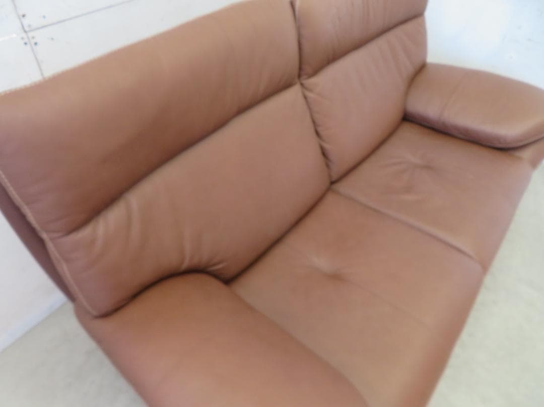 美品■カリモク■32.6万■ZT83■本革■2人掛けソファ■ブラウン■ハイバック