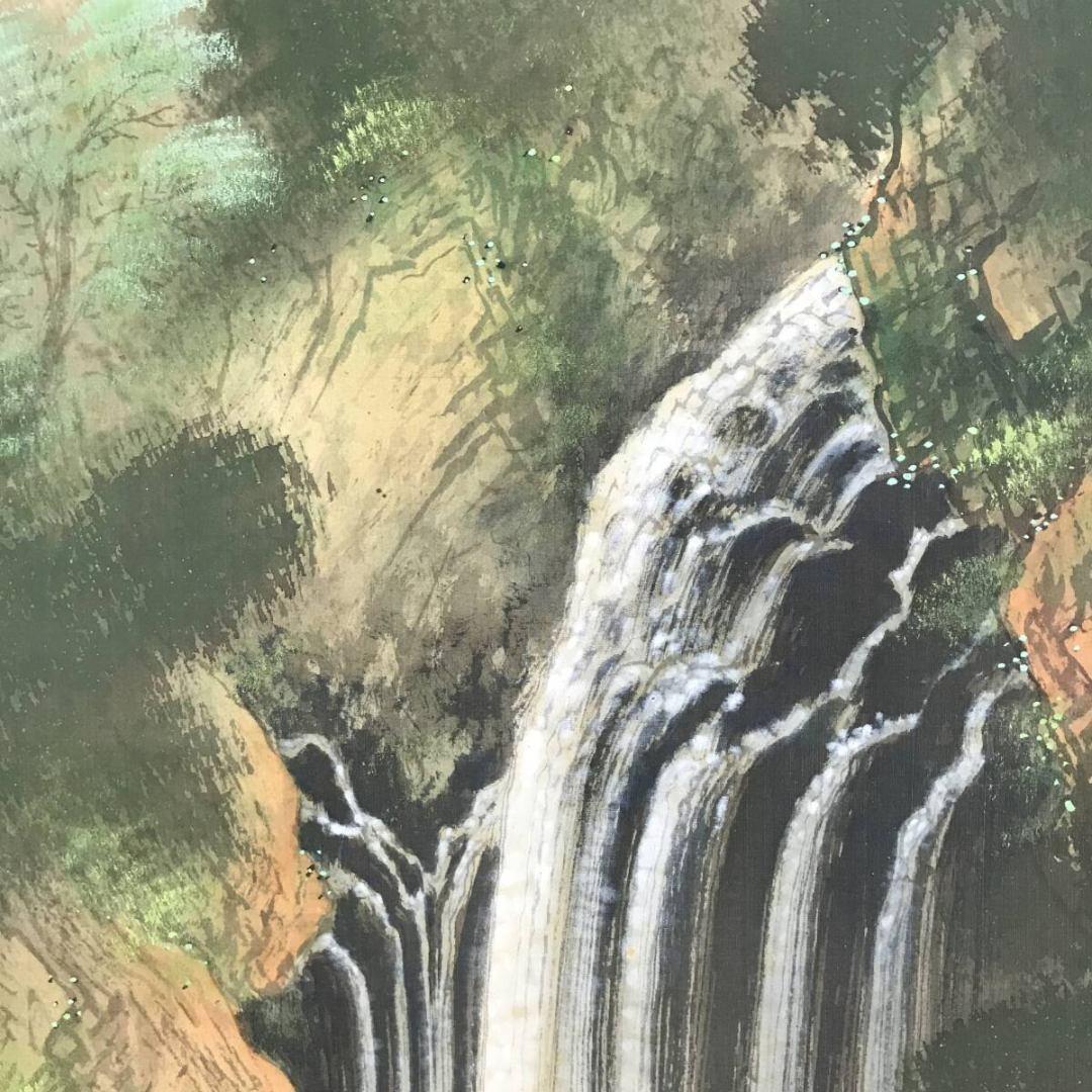 真作/谷川紫鳳/山水図/瀧図/滝/瀑布/初夏の掛軸/掛軸/名家伝来/AK-688