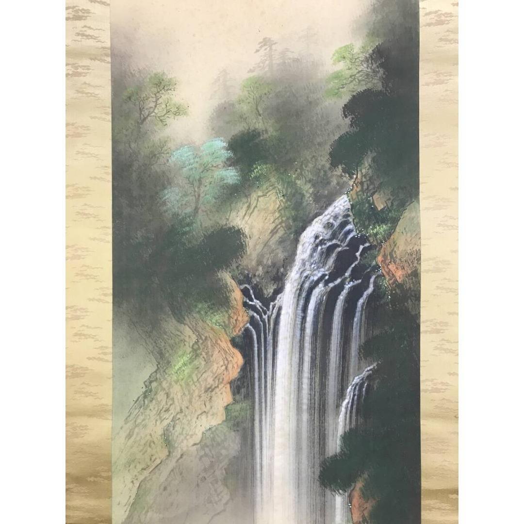 真作/谷川紫鳳/山水図/瀧図/滝/瀑布/初夏の掛軸/掛軸/名家伝来/AK-688