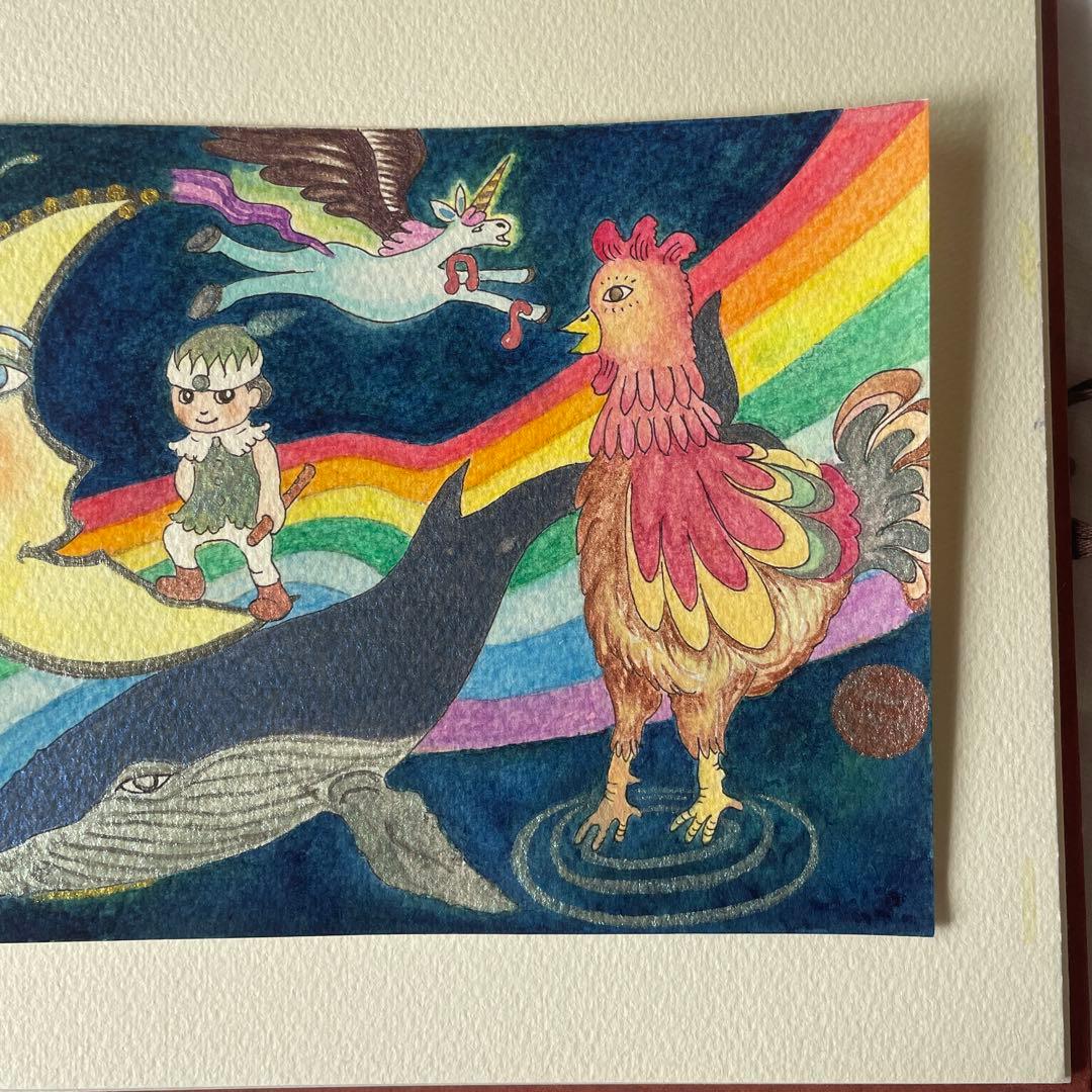 ☆題『ボクとにわとりと宇宙』☆水彩画☆