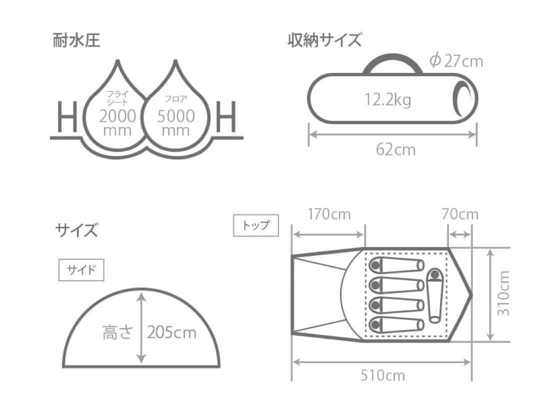 未使用級 DOD THE TENT L ザ・テントL 4-5人用 試し張り程度