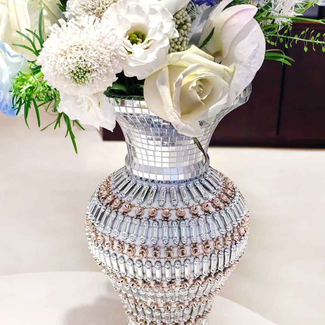 $ セラミック花瓶 ヴィンテージ シルバー 花瓶 室内装飾 装飾花瓶 30cm