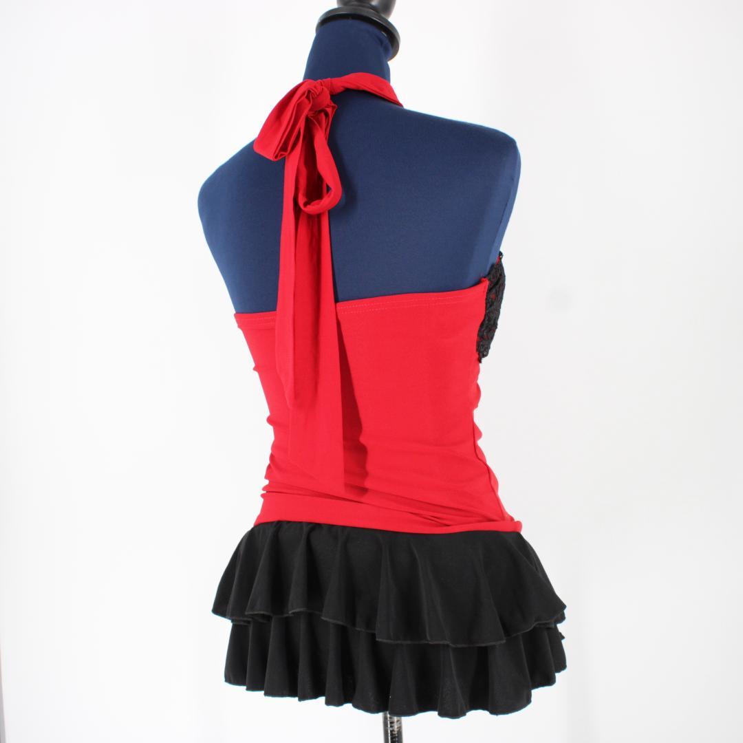 【美品 社交ダンス衣装】トップス ICHIOKU 赤 黒 バイカラー かわいい