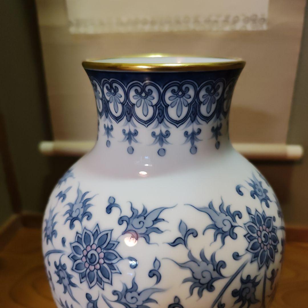 大倉陶園　36cm 呉須染付　呉須唐草　花器　花瓶　皇室御用達
