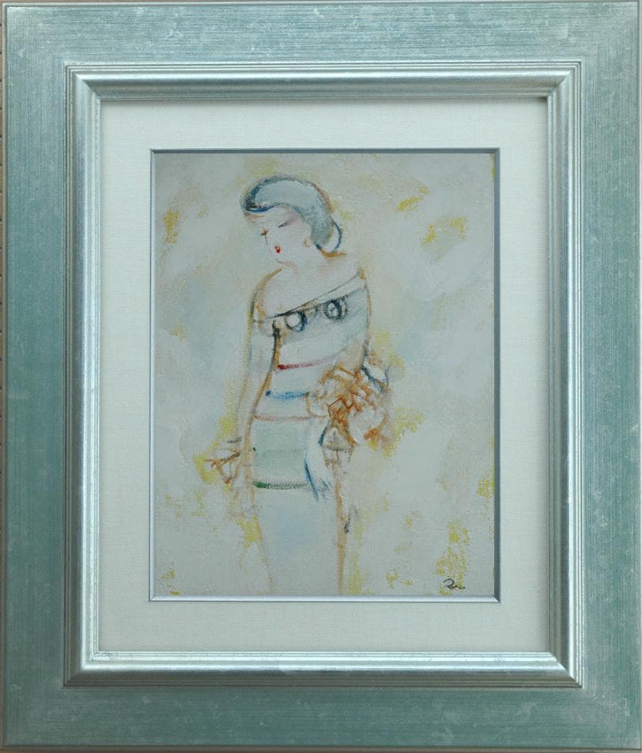 油絵 菅家令子 絵 絵画 インテリア 額付(銀) F3-020311 人物 女性