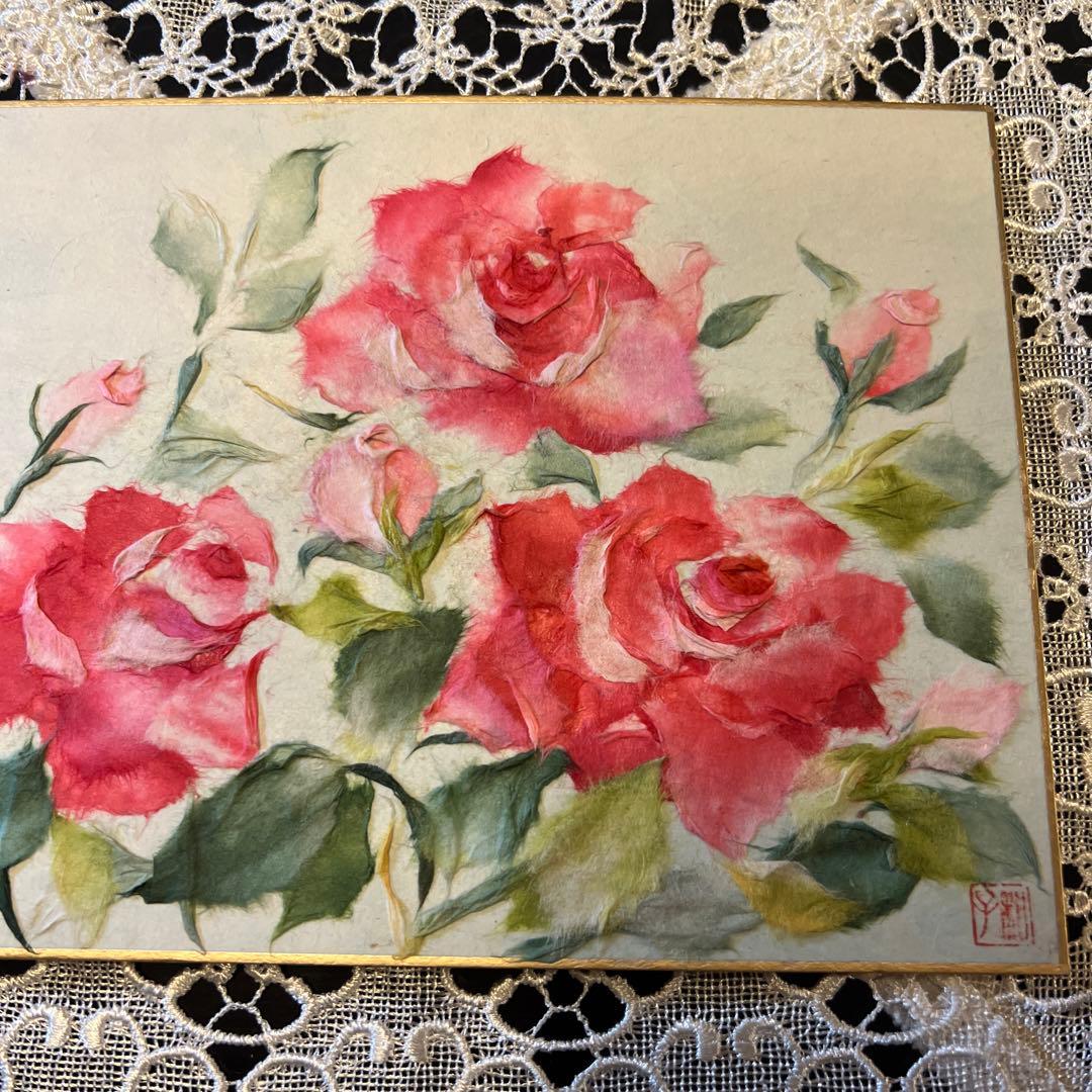 【大幅値下げ】和紙ちぎり絵『薔薇』
