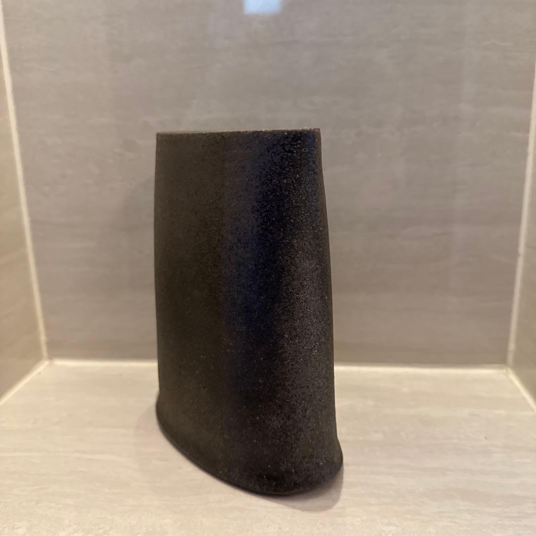 奥能登 珠洲焼 黒の円筒形花器 約10cm