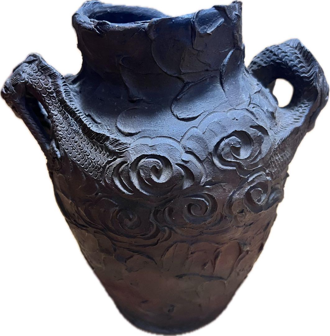 島常賀 龍巻 荒焼 壺 20cm蔵出し希少 壺屋焼 琉球陶器 飾壺 縁起物 龍神