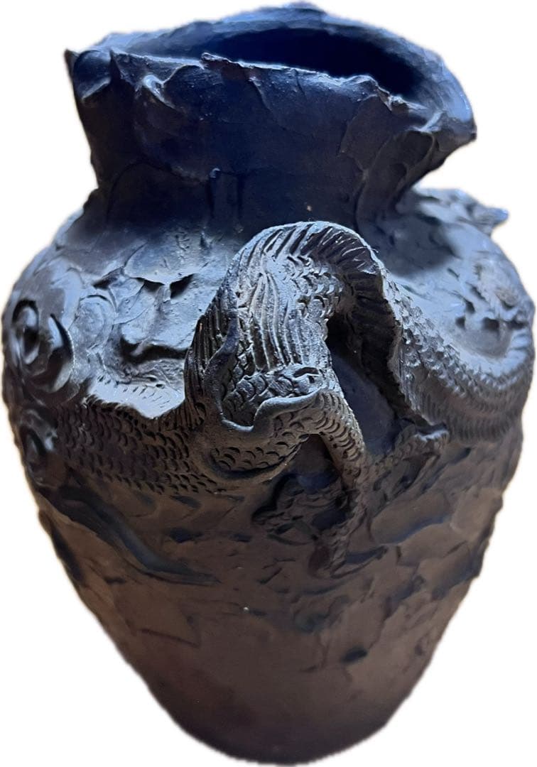 島常賀 龍巻 荒焼 壺 20cm蔵出し希少 壺屋焼 琉球陶器 飾壺 縁起物 龍神