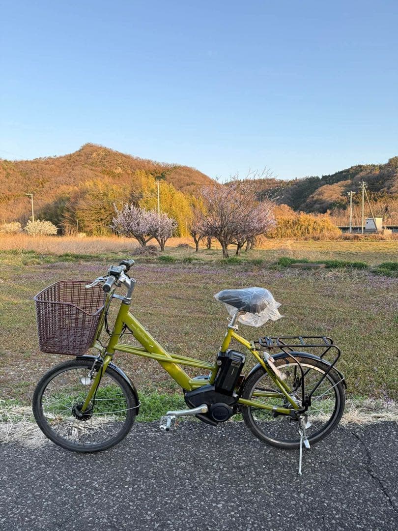 オリーブグリーン 電動アシスト自転車 前カゴ付き