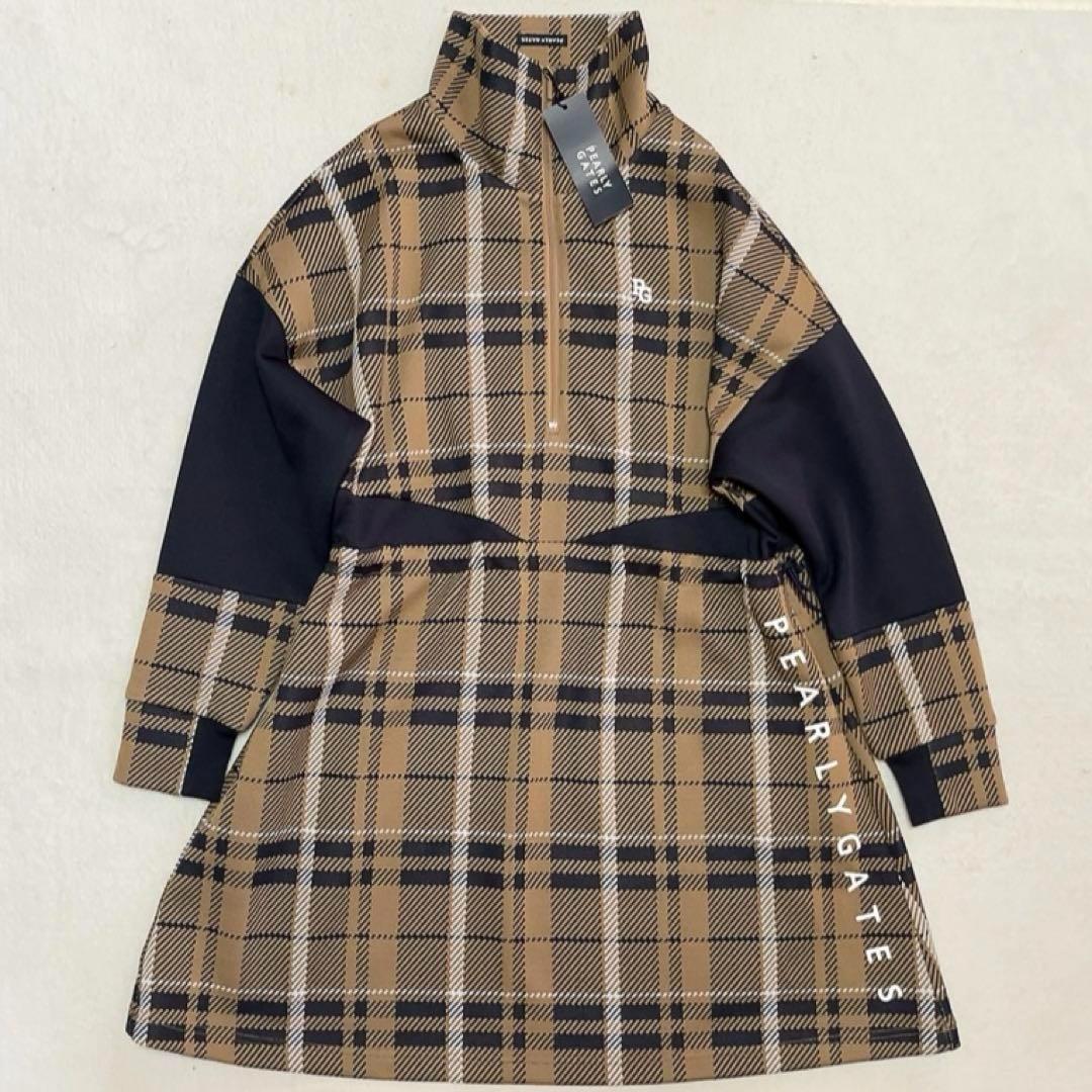 新品　パーリーゲイツ　近年　23年モデル　チェック　ワンピース　ニット　ベージュ