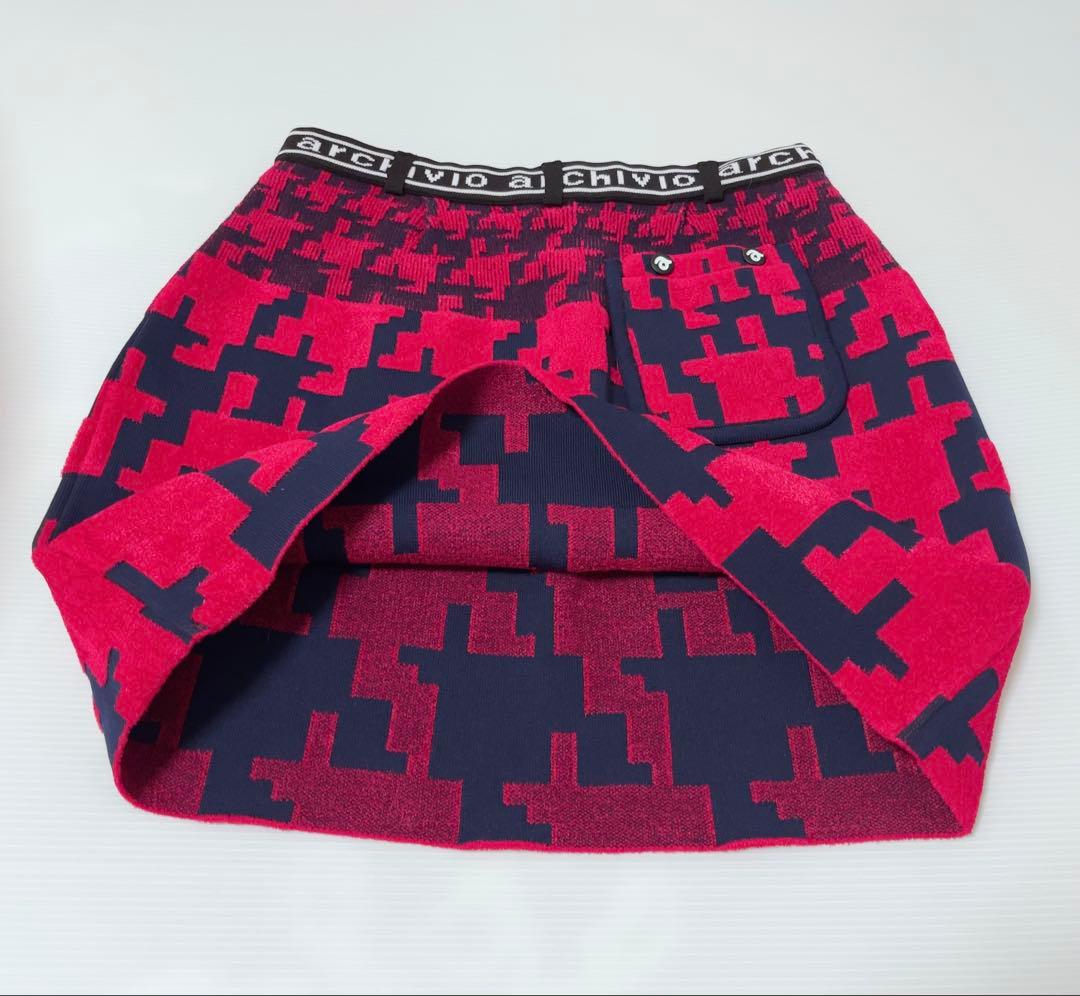 【新品】アルチビオ　千鳥柄ニットスカート　レギンス　レッド×ネイビー　2点セット