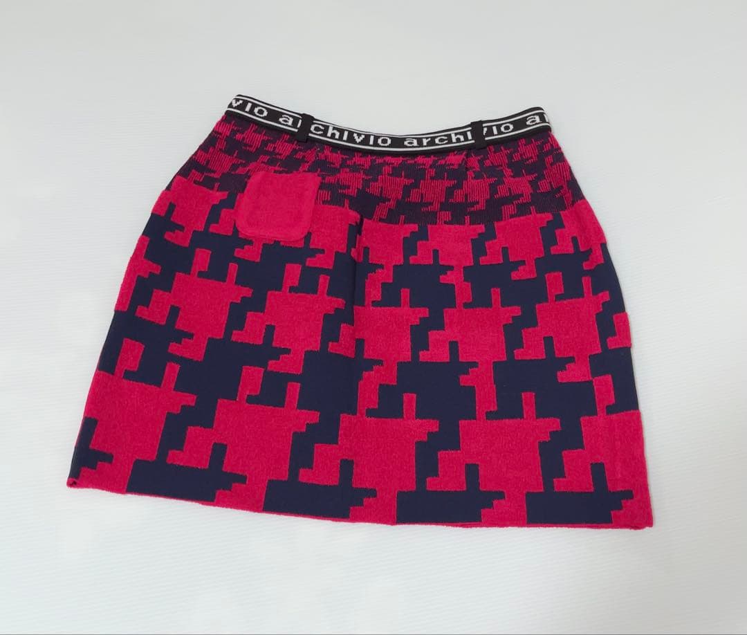 【新品】アルチビオ　千鳥柄ニットスカート　レギンス　レッド×ネイビー　2点セット