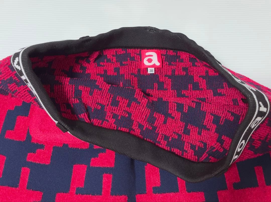 【新品】アルチビオ　千鳥柄ニットスカート　レギンス　レッド×ネイビー　2点セット