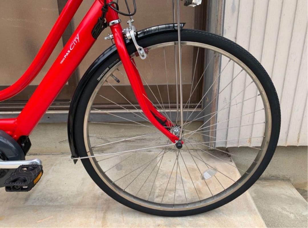 電動自転車　№6948 ヤマハ　PAS CITY 27インチ レッド