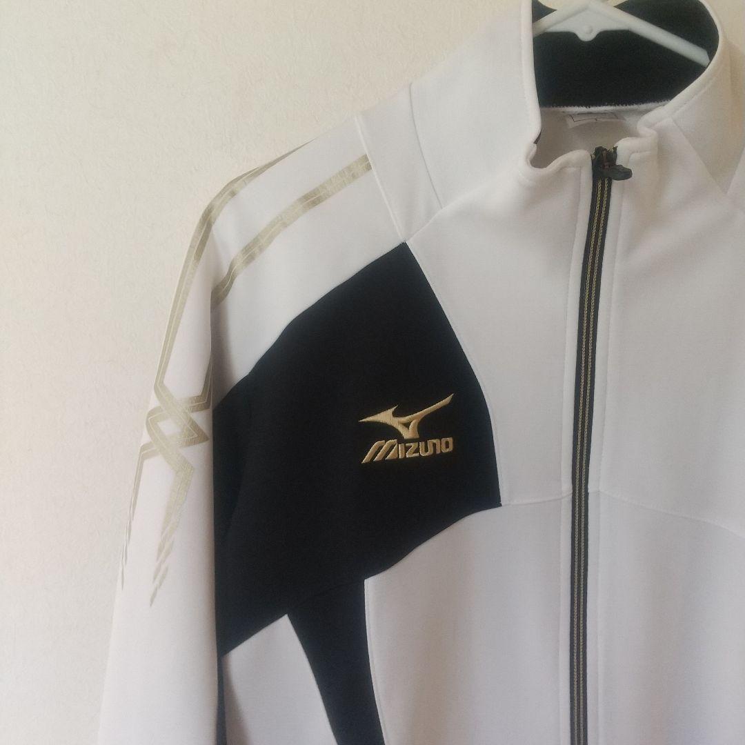 MIZUNOミズノセットアップ/ホワイトジャージ金ロゴＬトラックジャケットパンツ