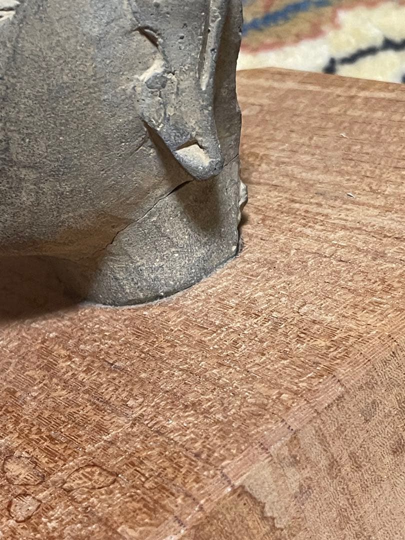 石製 仏像の頭部 置物 木製台座付き 約15cm