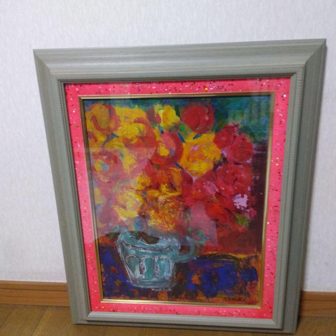 絵画　「誘惑」河本和子作　真作/抽象画/静物画/油彩画/油絵/風景画/額装/原画