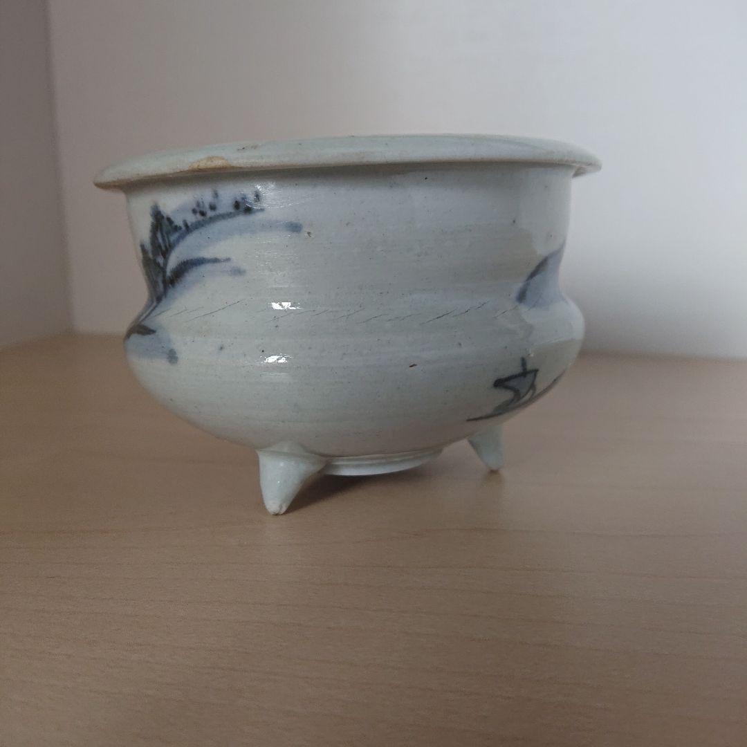 切込焼　香炉　染付山水図
