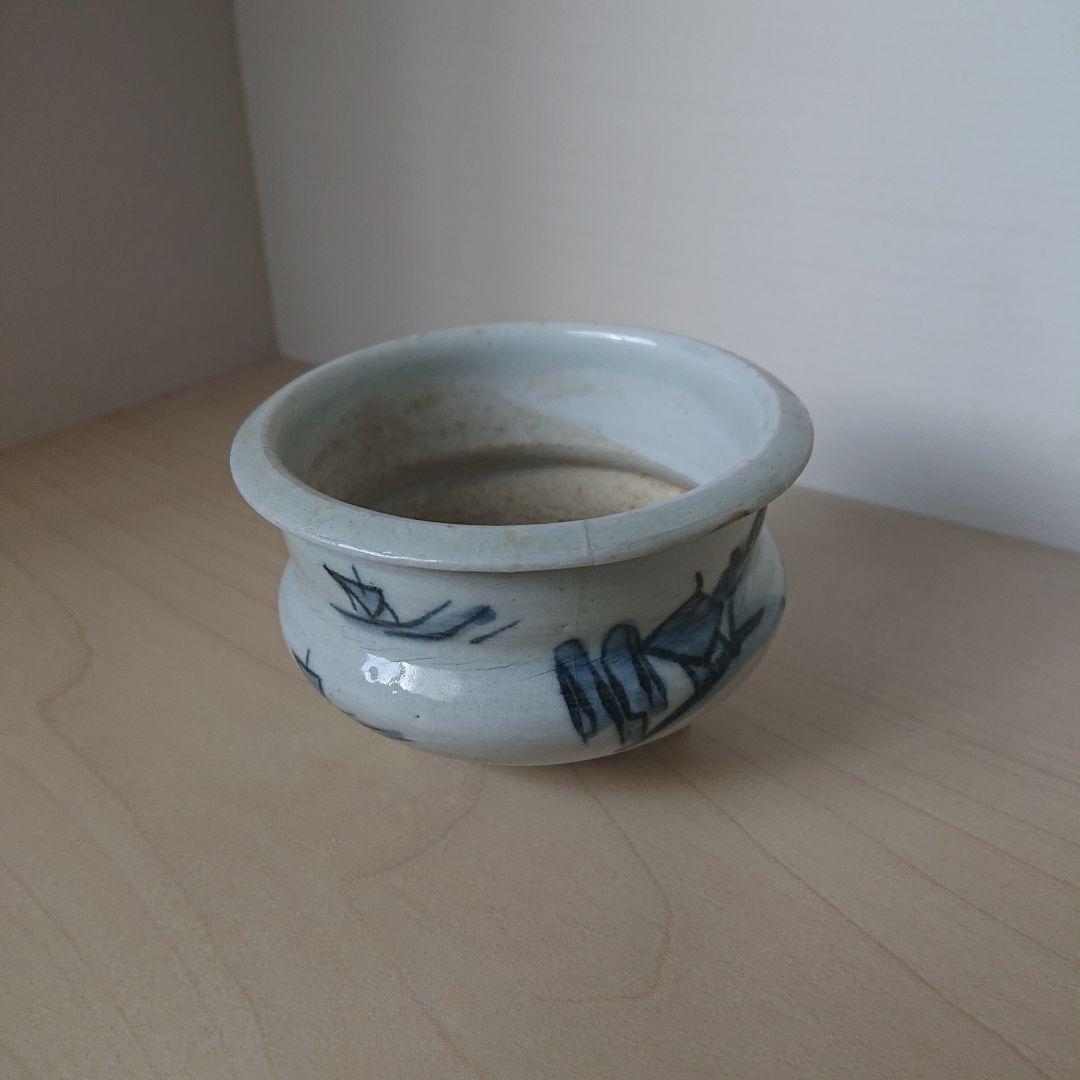 切込焼　香炉　染付山水図