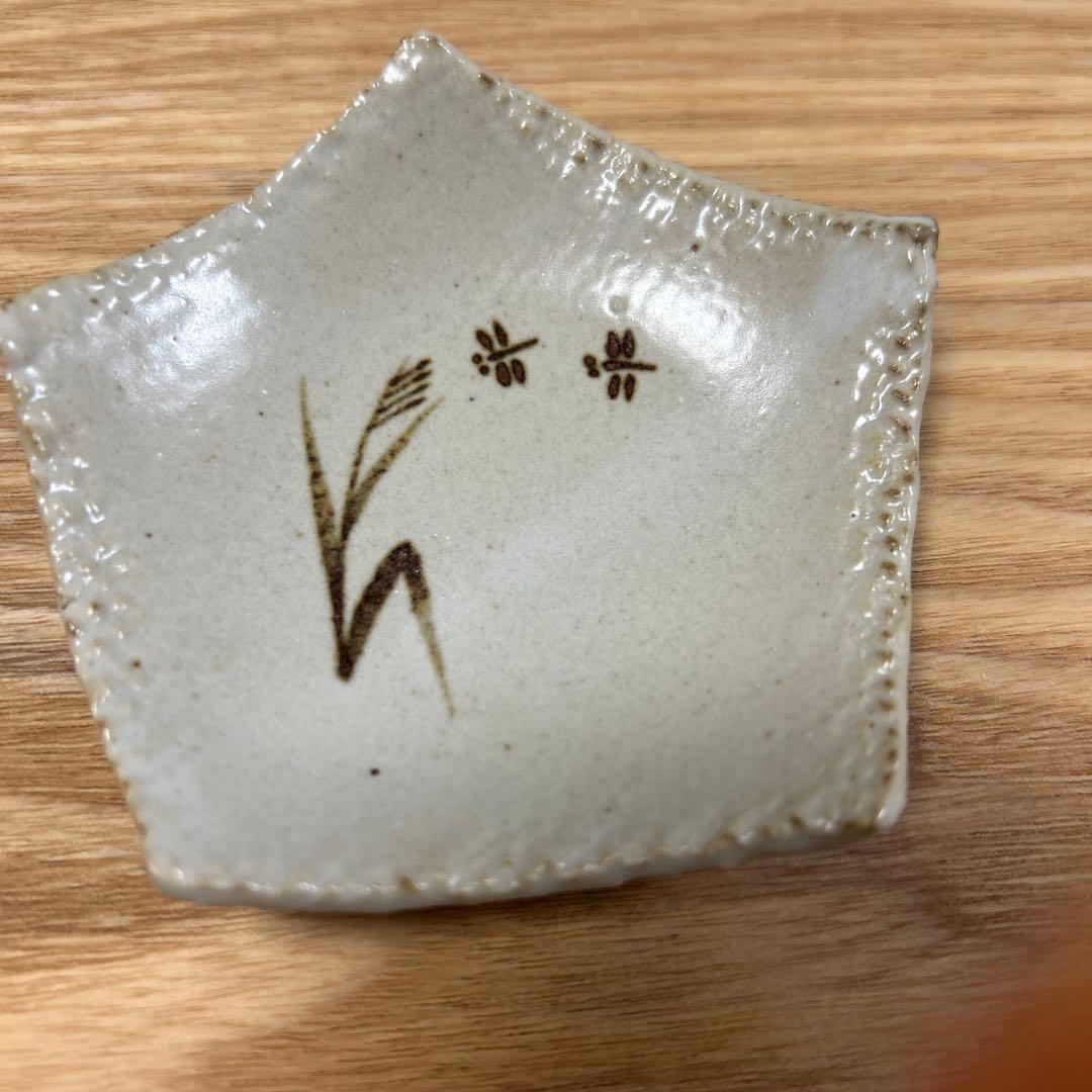作家　陶芸作家　灰釉　小皿　５枚　豆皿　五角皿　工芸品
