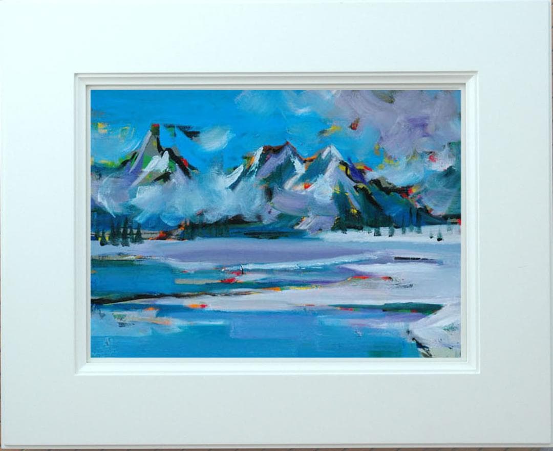 油絵 菅家令子 絵 絵画インテリア額付(青緑＋金色の枠)uF6-062903風景