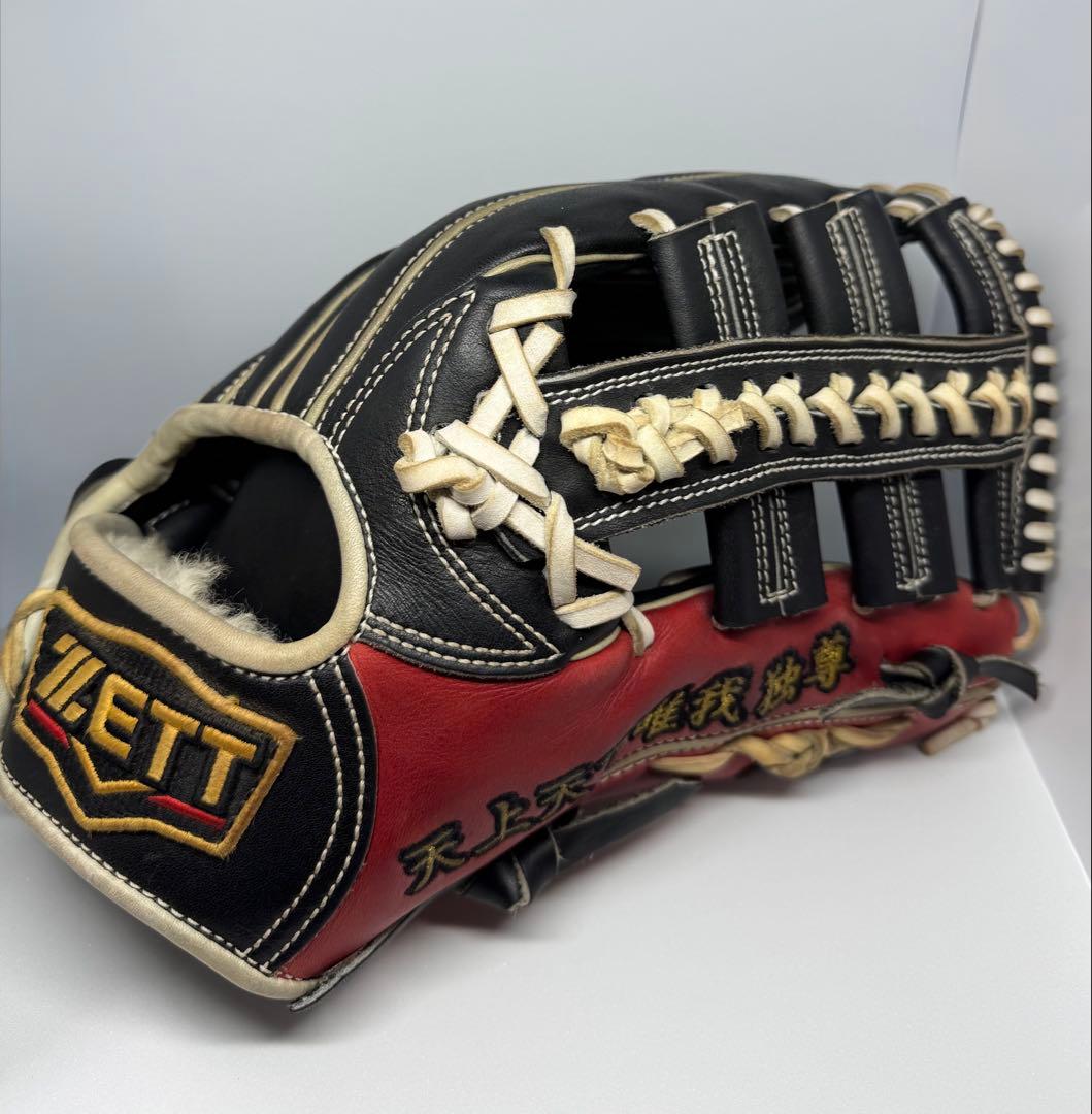 ZETT 軟式用グラブ 店舗オーダー品 黒/赤 日本製