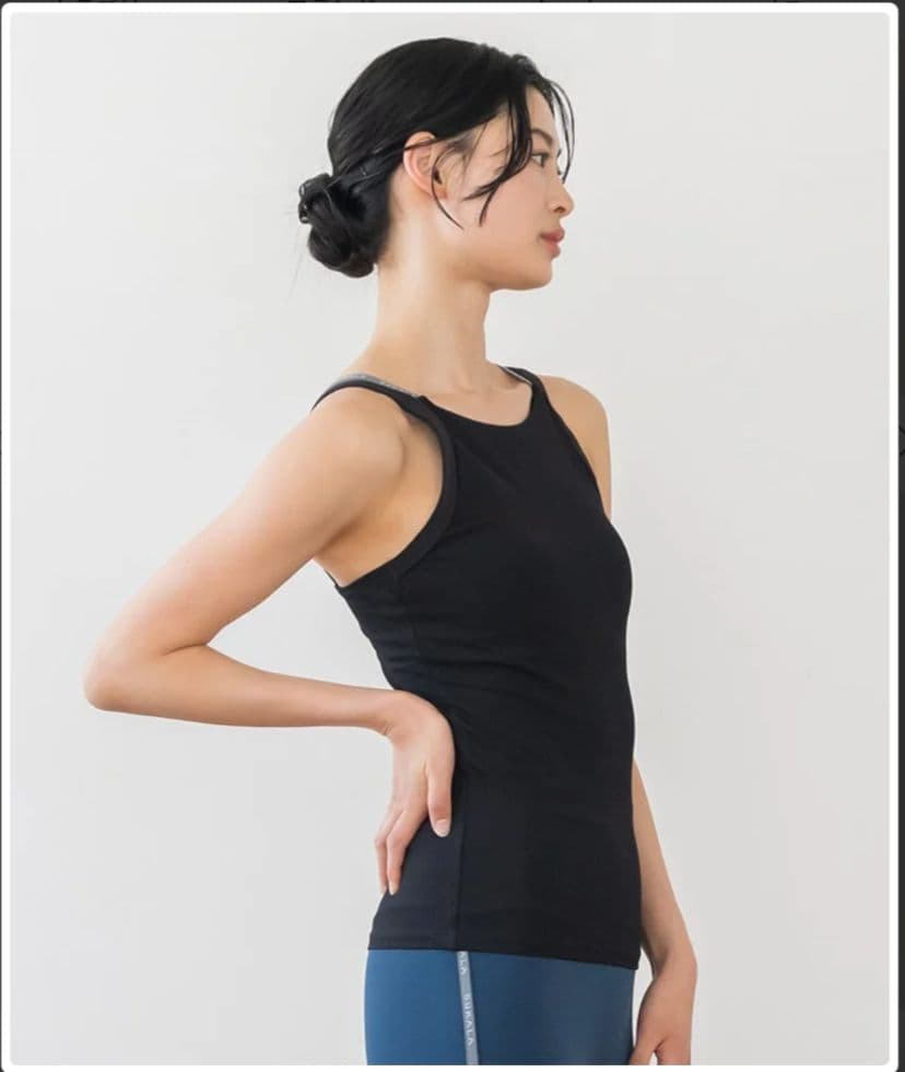 週末SALE【SUKALA】ダブルストラップリブロゴタンクトップ　ブラックL