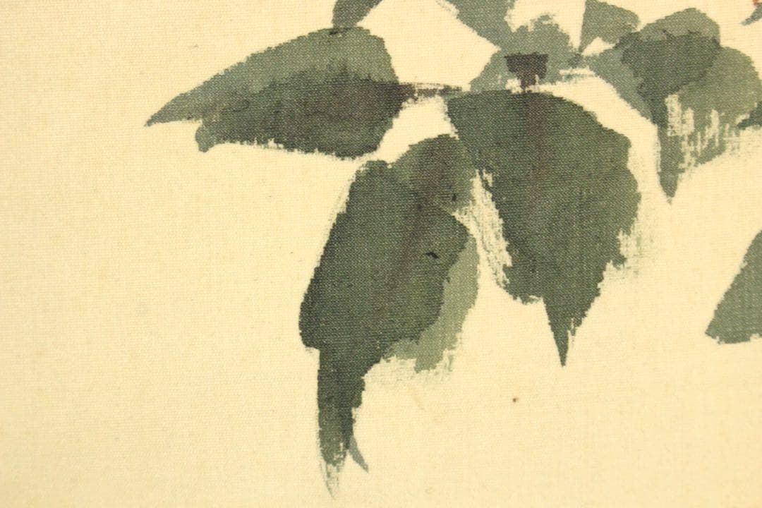No5913 掛軸　在銘　幸野西湖　「薔薇に雀」　花鳥図　着色絹本　送料無料