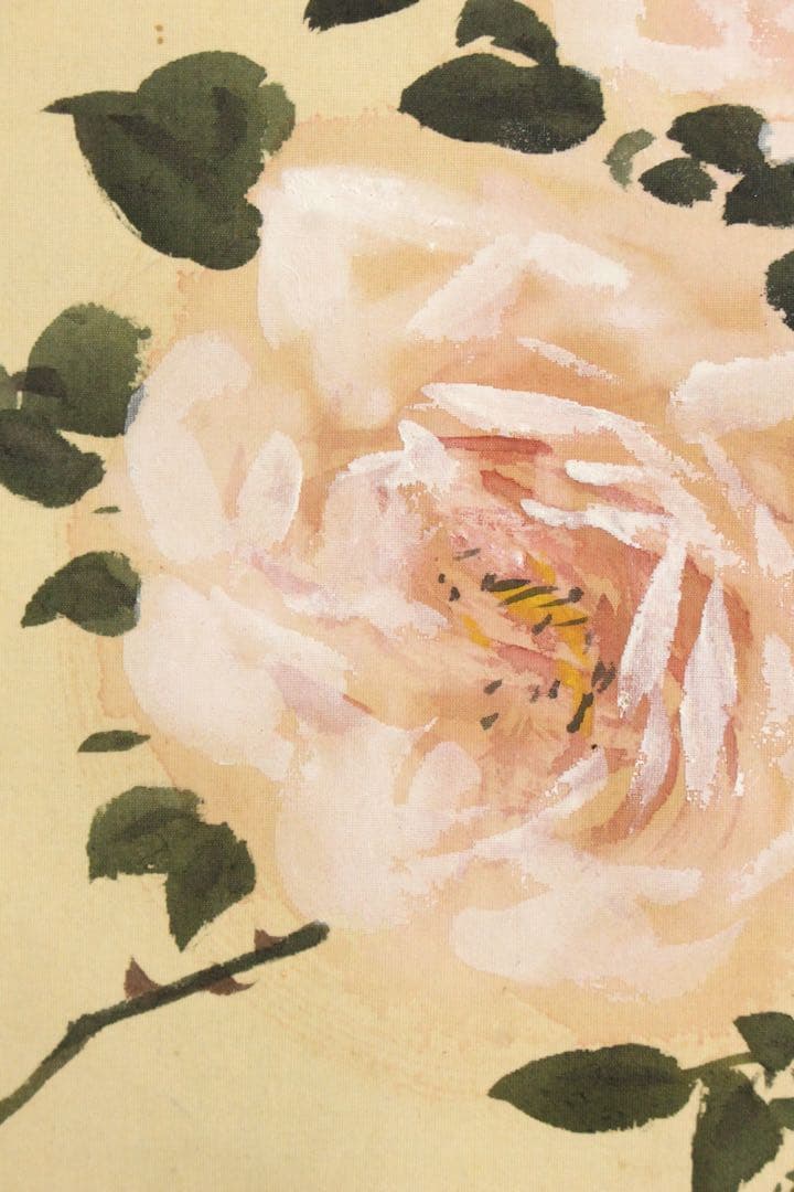 No5913 掛軸　在銘　幸野西湖　「薔薇に雀」　花鳥図　着色絹本　送料無料