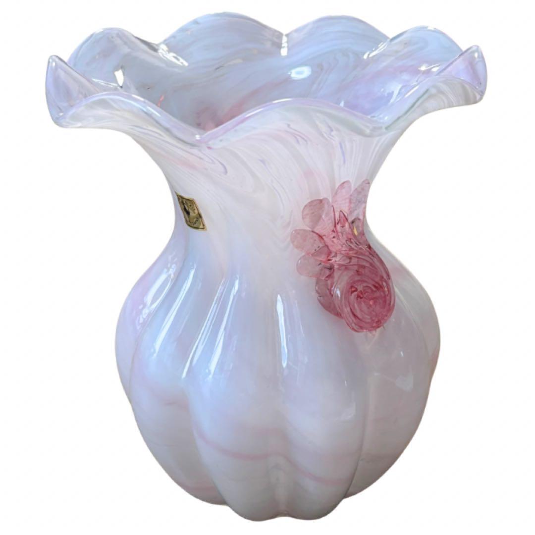 IWATA GLASS 岩田ガラス 花瓶 フラワーベース マーブルピンク