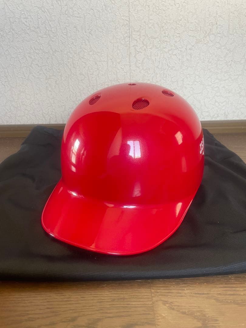 ミズノ　限定　軟式用キャッチャーヘルメットつば付き　メタリックレッド　サイズO