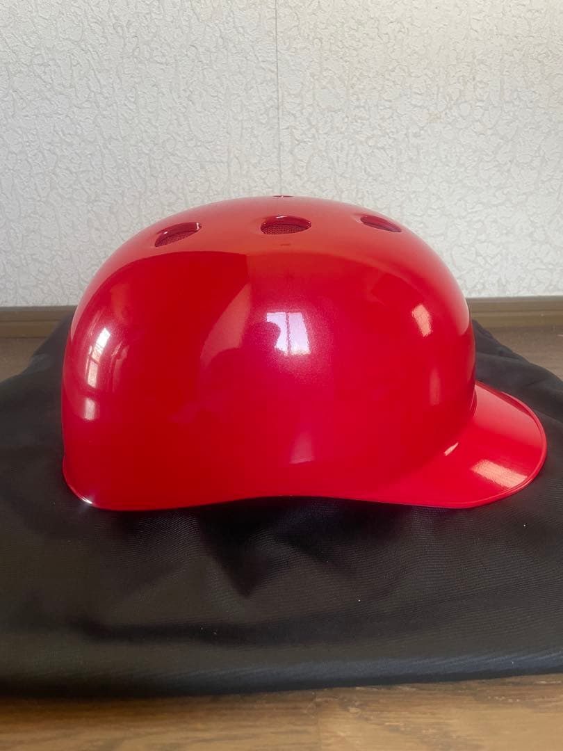 ミズノ　限定　軟式用キャッチャーヘルメットつば付き　メタリックレッド　サイズO