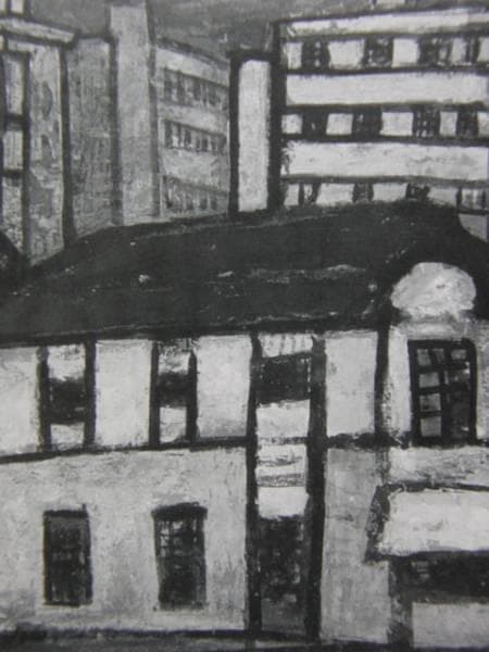 松本竣介、建物、希少画集画、新品額装付、状態良好