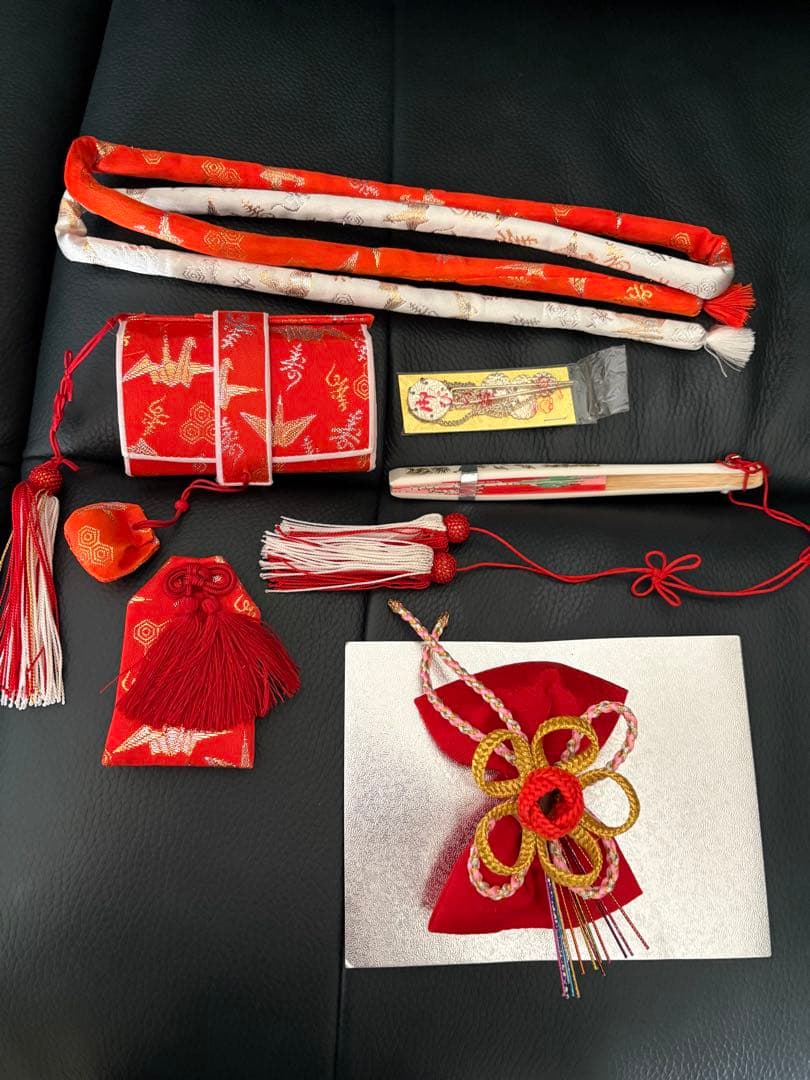 断捨離中さん専用　七五三　7歳用　つくり帯　結び帯　はこせこセット　　小物セット
