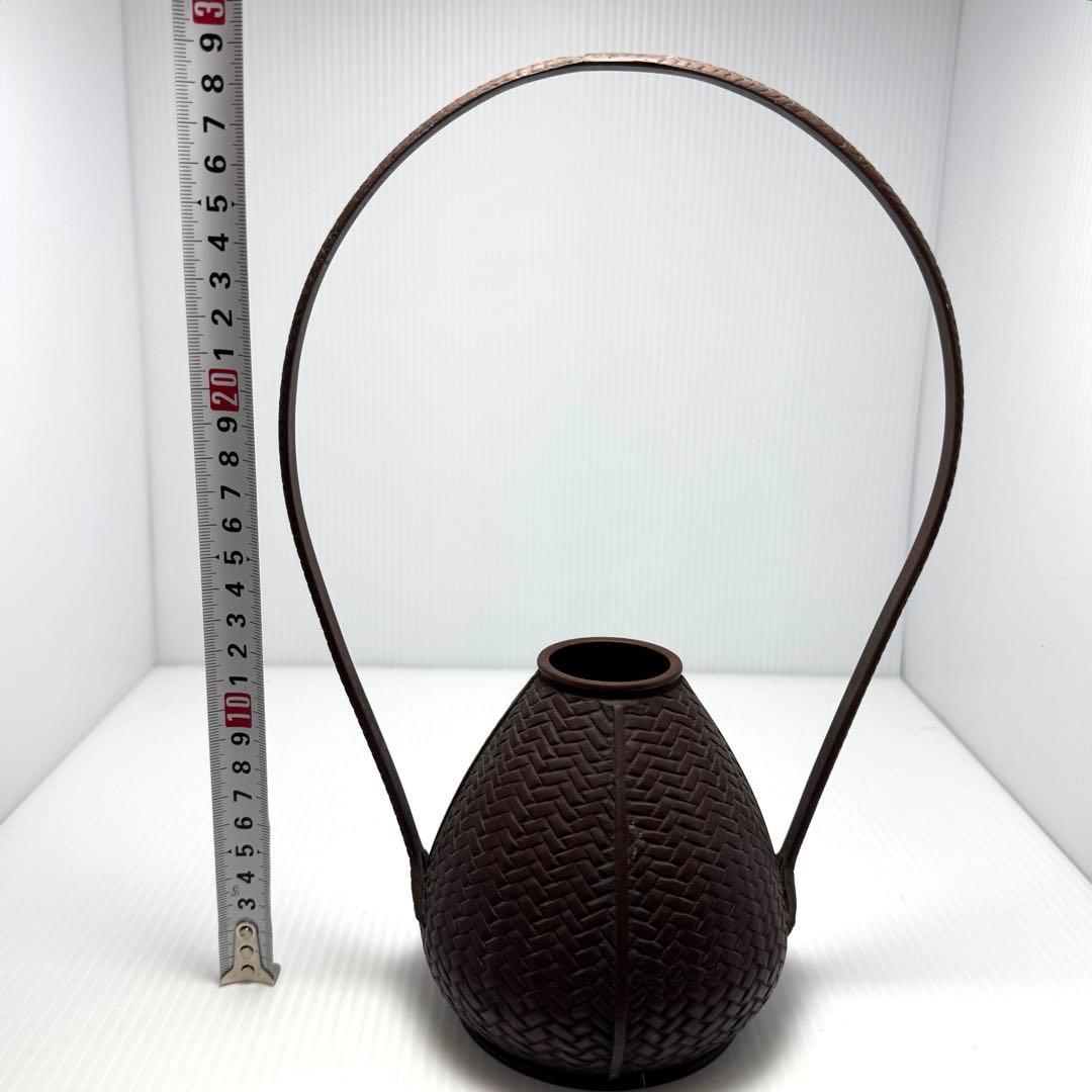 銅器 網代 手付花器 花入れ 花籠 花瓶 竹編籠 骨董品 伝統工芸